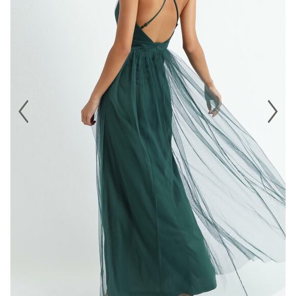 Showpo Women's Like a Vision Emerald Mesh High Slit Spaghetti Strap Gown Size 8 - Picture 6 of 11